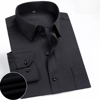 Business Dress Shirt Men's Long-sleeve Autumn Spring Fashion Solid Casual Formal White Work Office Simple Basic Man Clothe S-7XL