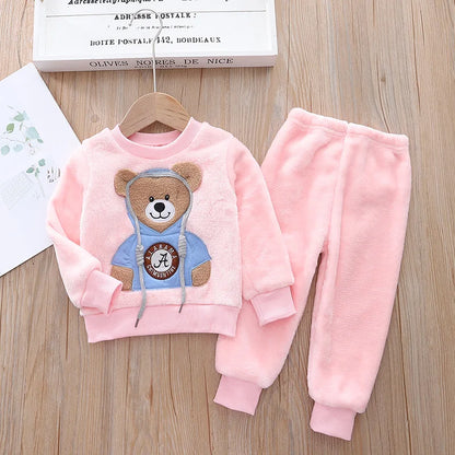 Baby Boy Clothes 2023 Autumn Cotton Thick Warm Casual Hooded Sweater Winter Cartoon Cute Bear Three-Piece Baby Girl Suit 0-5Y