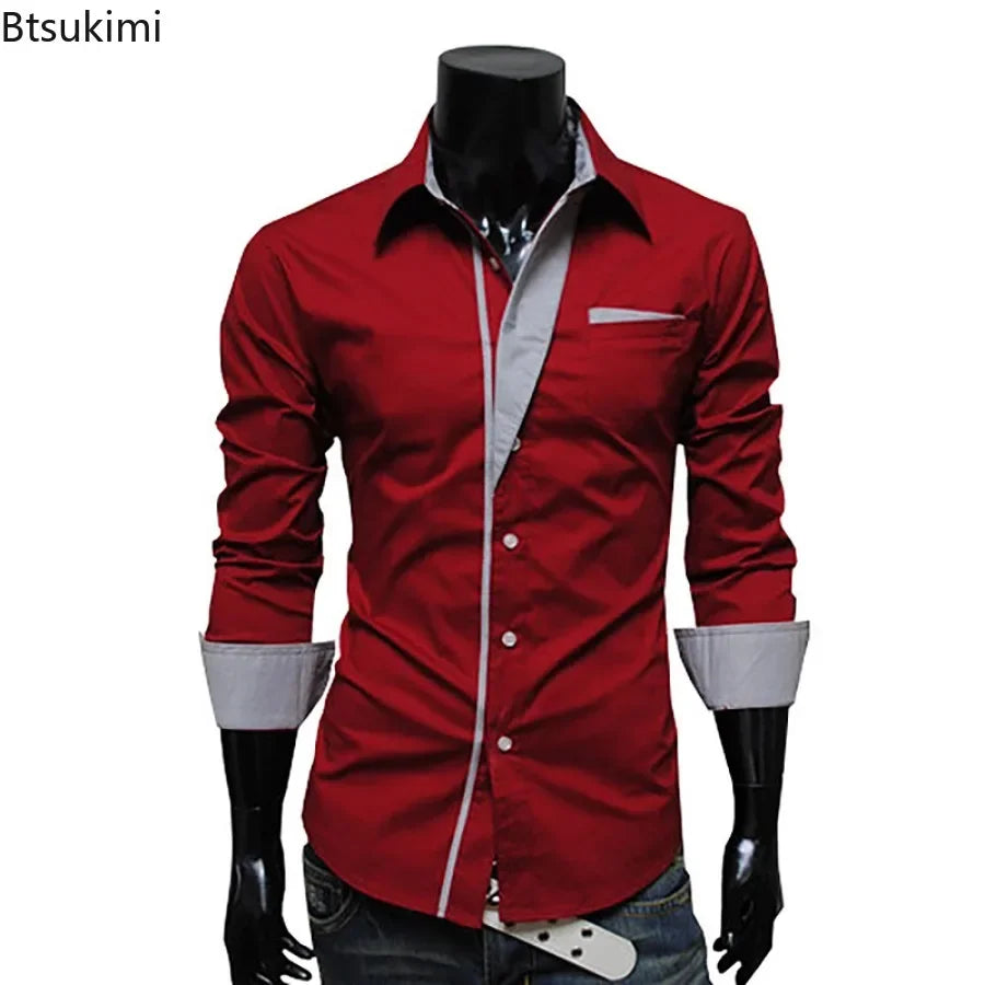 2026New Personalized Shirt for Men Fashion Patchwork Design Trend Men Comfy Slim Party Dress Shirts Men Casual Street Style Tops