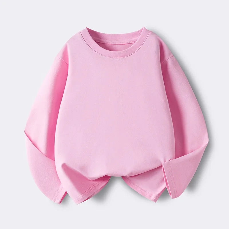 Girls Boys Long Sleeve T-Shirts Casual Kids Pure Cotton O-neck Solid Tee Tops Spring Blouse T Shirt for Teens Girl Clothes 3-14Y
