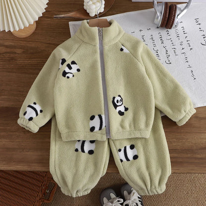Baby Girl clothes new plush thickened two-piece set of fleece cartoon casual home clothes children's tops and bottom sets