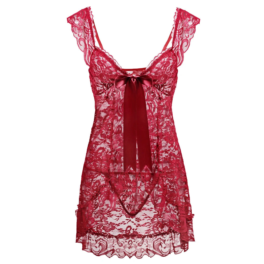 2026 New Women Lingerie Sexy Halter Hollow Out Night Gown Sexy Lingerie Porno Costume Transparent Sexy Underwear Women Nightwear