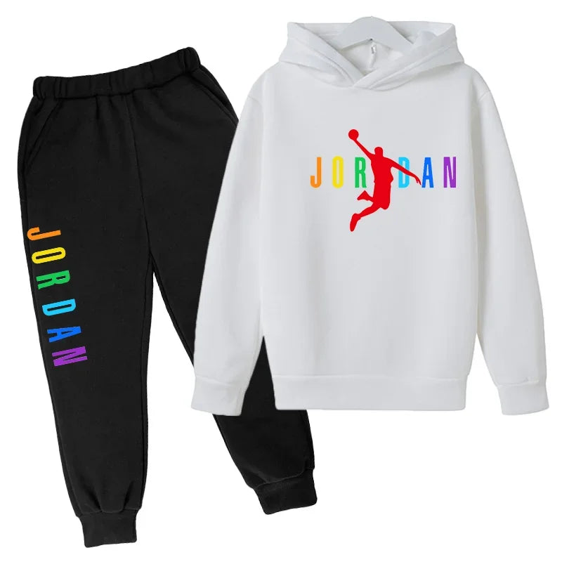 Children Sports Coat 3-13 Years Hoodie Basketball Letter Print Boys Sweatshirt Girls Toddler Top + Trousers 2P Stylish Casual Se