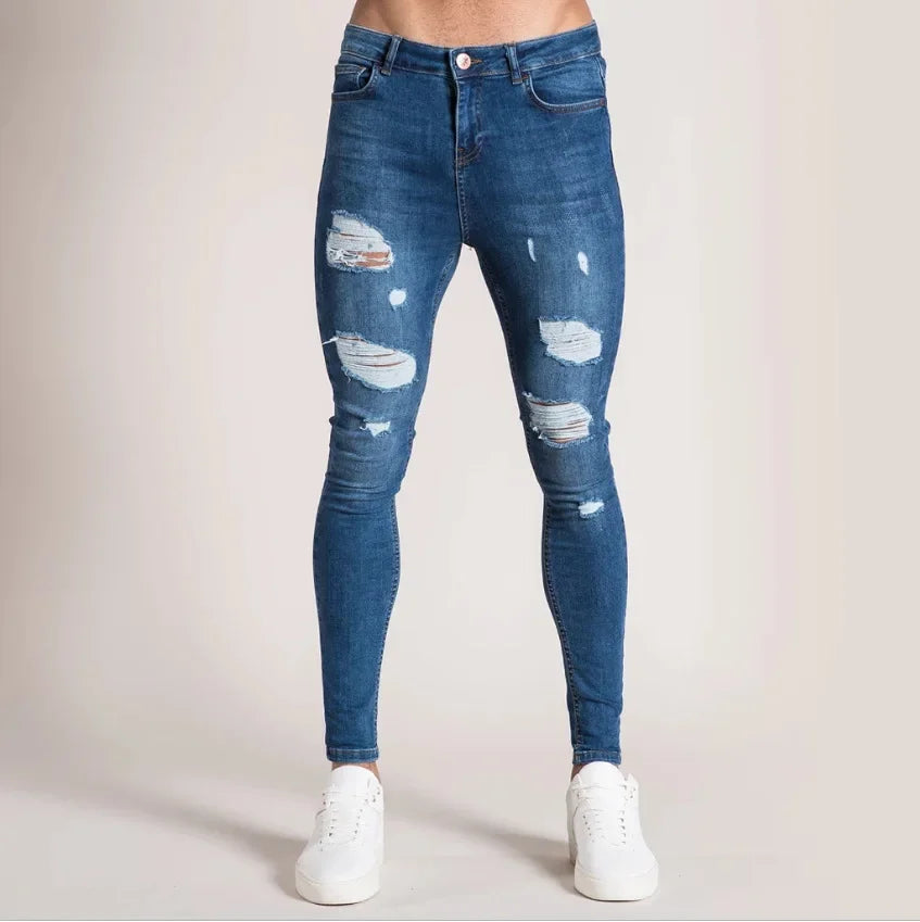 Ripped Jeans Men Stretch Skinny Grey Blue Black Hip Hop Denim Trousers Streetwear Casual Slim Fit Jeans for Men Jogging jean
