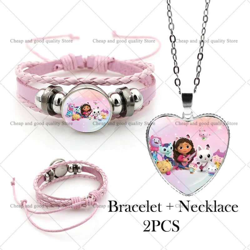 Gabby Dollhouse Girl Bracelets + Necklace Jewelry Set 2pcs Female Kawaii Necklace Chain Accessories Girl Party Birthday Gift Toy
