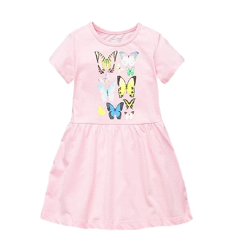 Girls Short Sleeve Summer Dress For 1-6 Years Kids 100% Cotton Casual Dresses Children's Clothing KF128