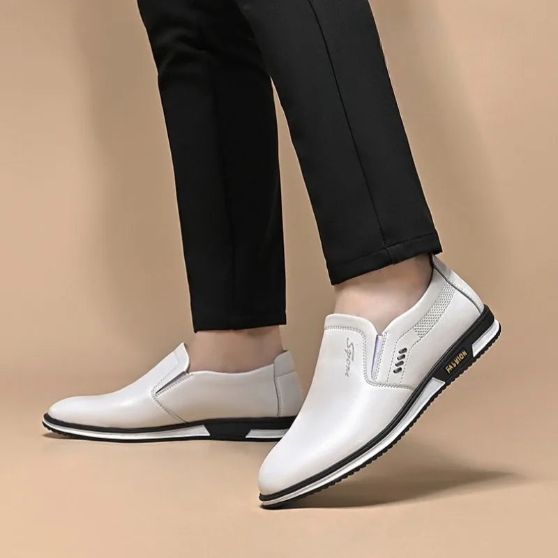 White Leather Shoes for Men in The Summer of 2025new Breathable Hollowed Dress Shoes Men Men Driving Shoes British Leather Shoe
