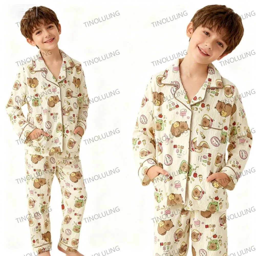 Soft Cotton Pajamas for Girls Cartoon Animal Print Pyjama Sets Children's Pijamas Sleepwear Suit Kid Long Sleeve Loungewear