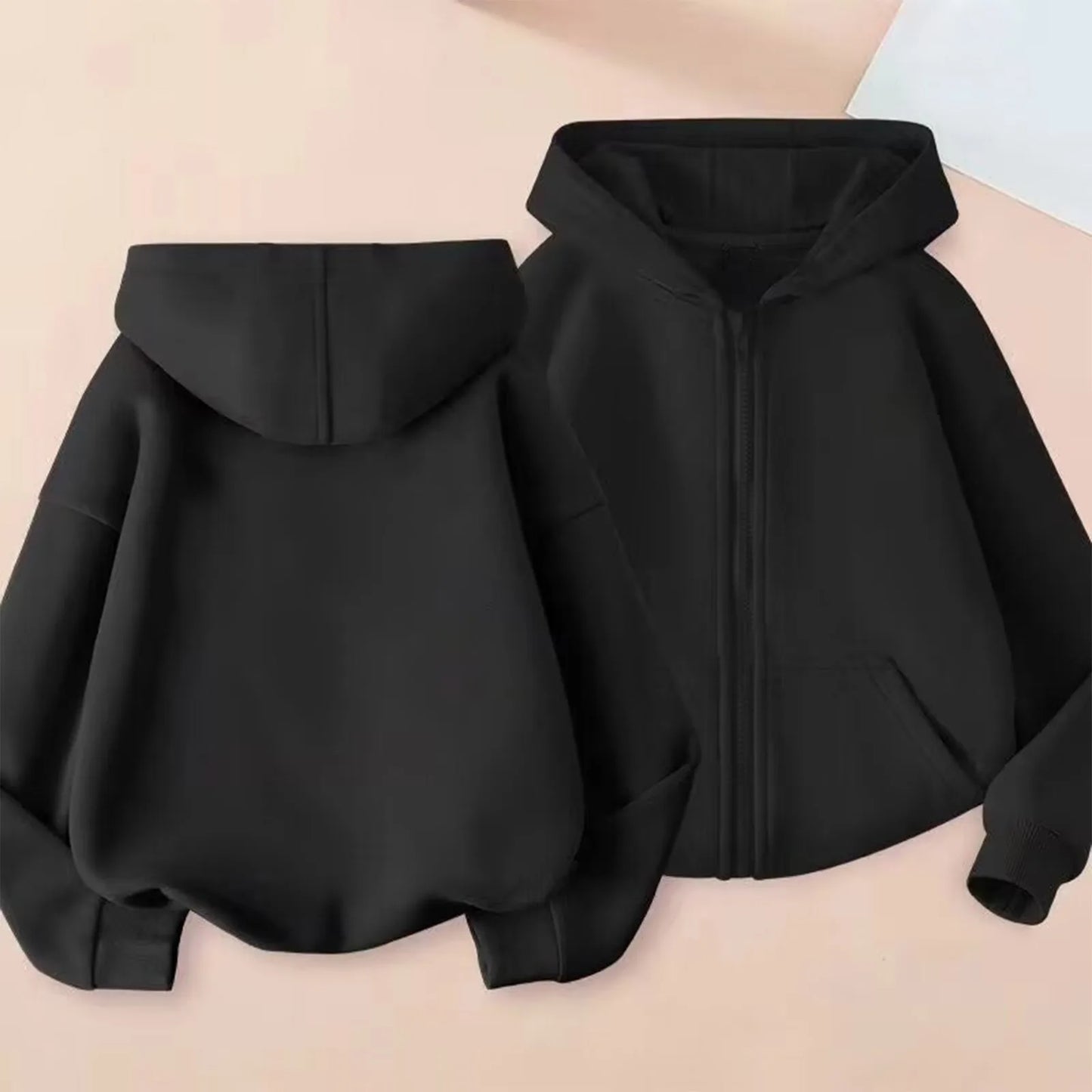 Kids Hoodie Jacket Plain Color Zip Hooded Sweatshirt Casual Outerwear Long Sleeve Boy Girl Coat Trend Style Wear Casual Look