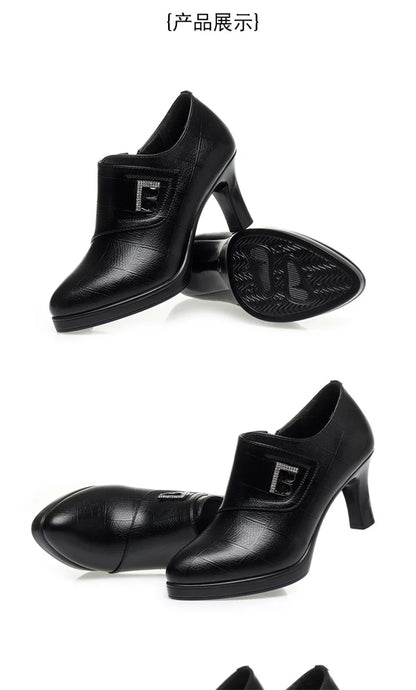 High Heels for Women 2024 Spring New Deep Mouth Soft Bottom Waterproof Business Formal Wear Office High Heel Leather Shoes