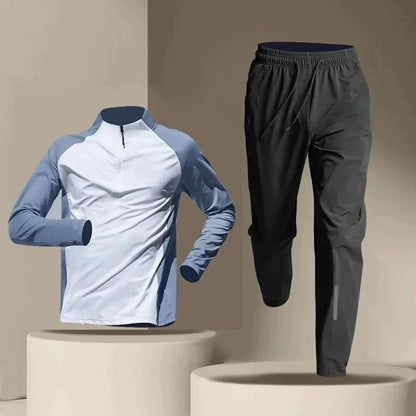 Men's Quick Dry Tracksuits T-shirt Pants Spring Autumn Stand Collar Long Sleeve Breathable Sports Fitness Training Quality Suits