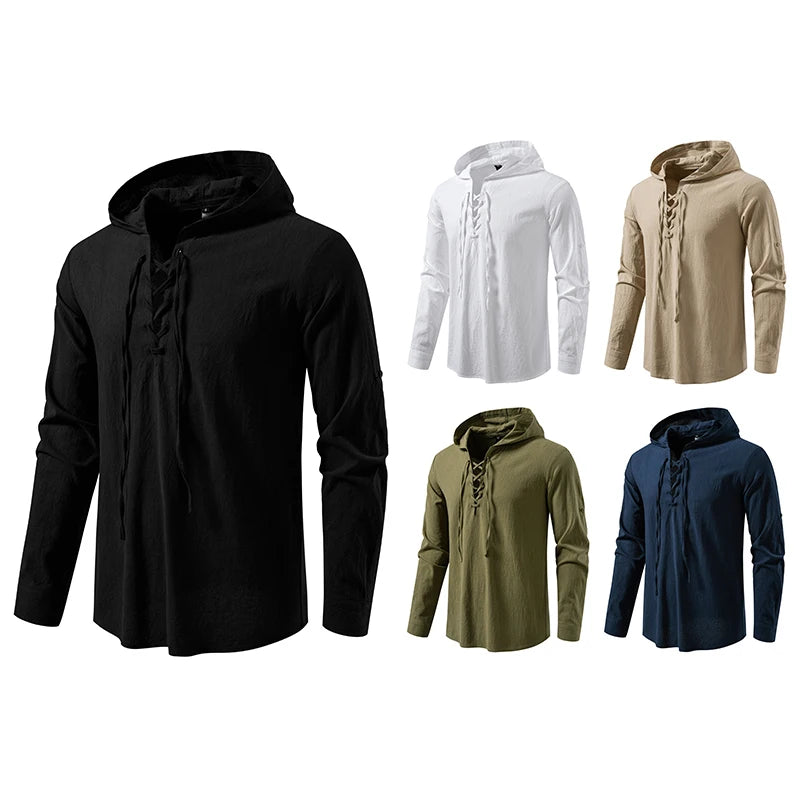 Men Long Sleeve Shirts Drawstring Style Mens Dress Shirts Hoody Casual Male Clothes Chemise Hemd Homme Hoodie Shirt H264