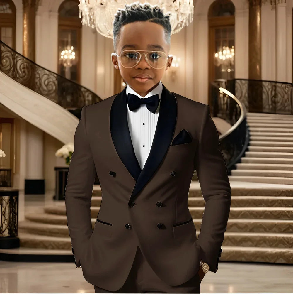 Boy Suits for Wedding Tuxedos with Black Shawl Lapel Double Breasted Mint Kids Wear Two Pieces Slim Flit Prom Party Blazer