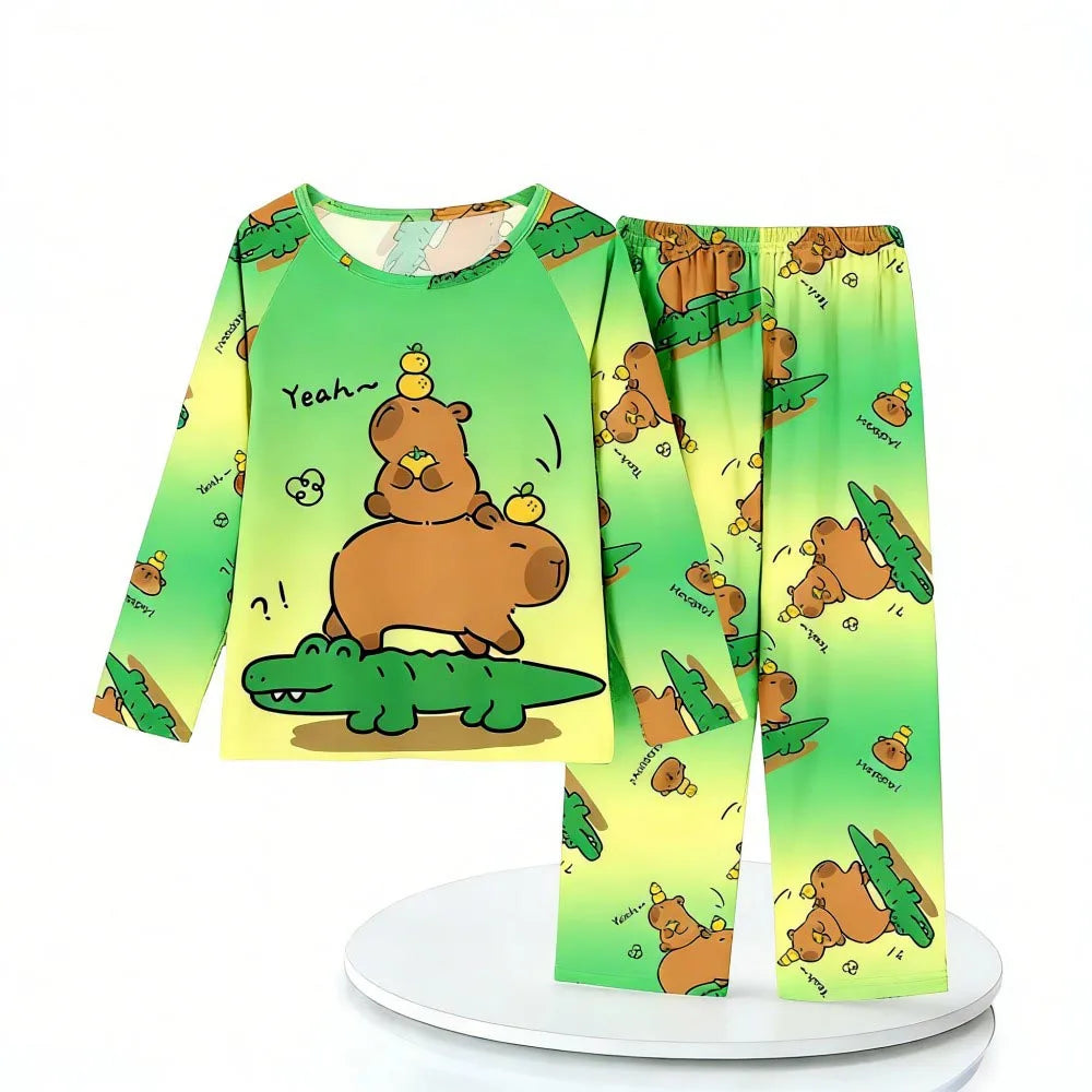 Boys Girls Pajamas Sets Kids Toddler 3 to 4 5 6 7 8 9 10 11 12 Years Capybara Pink Brown Long Sleeve Pyjamas Children's Clothing
