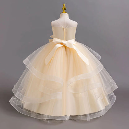 Girls Elegant Dresses Summer Flower Embroidery Princess Dress Girl Birthday Formal Party Dresses White Wedding Bridesmaid Dress