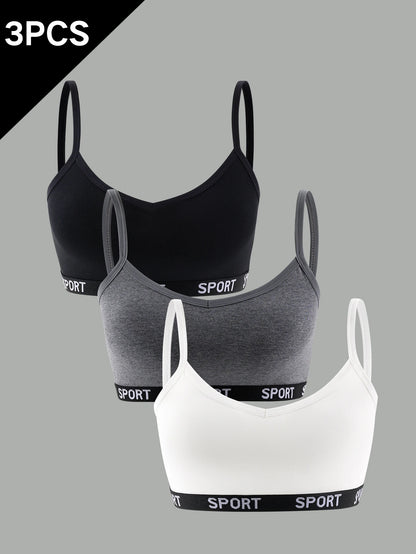 3 pcs girls' bra, sports bra, no underwire comfortable vest, underwear for students in puberty, suitable for ages 9-14