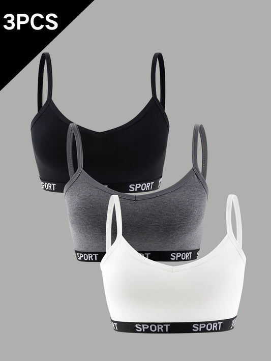 3 pcs girls' bra, sports bra, no underwire comfortable vest, underwear for students in puberty, suitable for ages 9-14