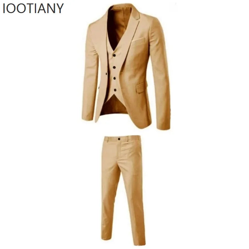 Slim Fit Business Casual Suit Vest Pants Three-piece Adult Men's Clothing Suit Formal Wedding Party Groom Role Playing Costume