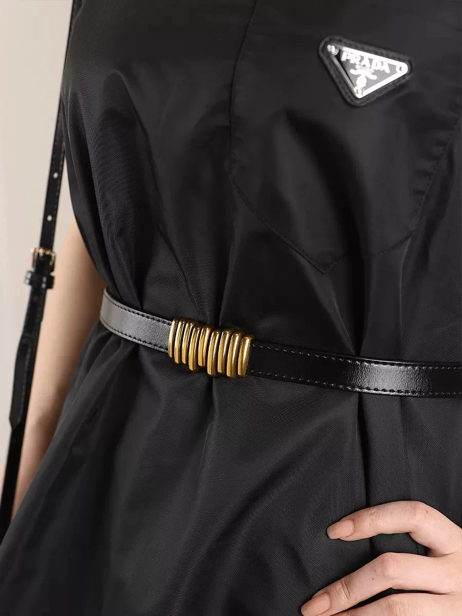 Fashion Genuine Leather Slim Waist Gold Buckle Adjustable Women Belts Wild Skinny Dress Jeans Decorative Straps Waistbands