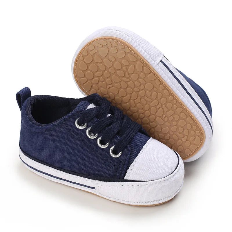 Somenie Newborn Baby Shoes for Spring Autumn Boys Girls Canvas Shoes for 0-1 Year Old Babies Soft-Soled Toddler Shoes with Laces