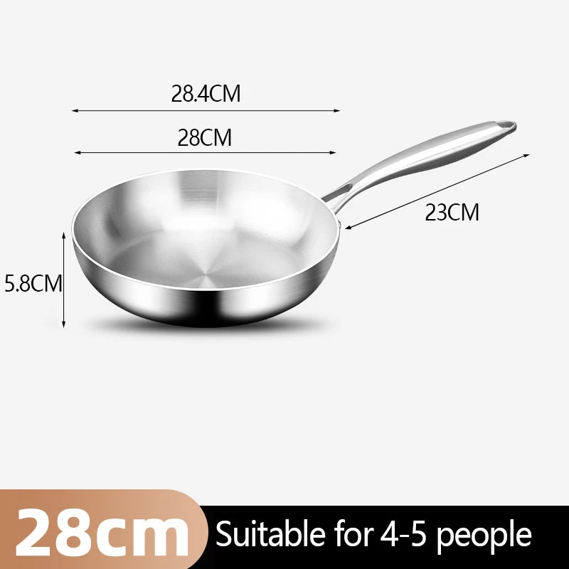 304 Stainless Steel Frying Pan NonStick Pan Fried Steak Pot Uncoated Kitchen Cookware For Gas Stove and Induction Cooker
