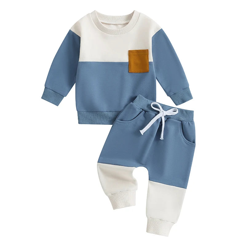 Baby Boys Fall Winter Clothes Long Sleeve Crewneck Sweatshirt and Pants 2PC Sweatsuit Casual Outfits for Toddlers