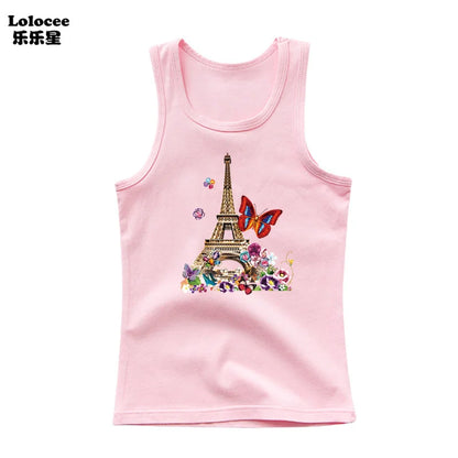 Girls Perfume Floral Singlet Cotton Underwear Summer Children Pink Tank Tops Toddler Kids Sleeveless T-shirt