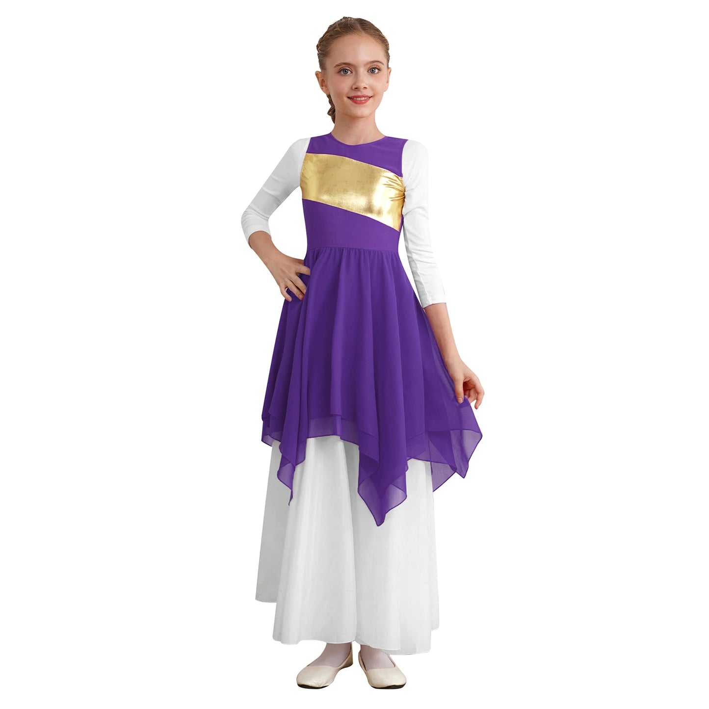 Girls Lyrical Dance Dress Kid Celebration of Spirit Church Dress Children Dancewear Stage Performance Wordhip Liturgical Costume
