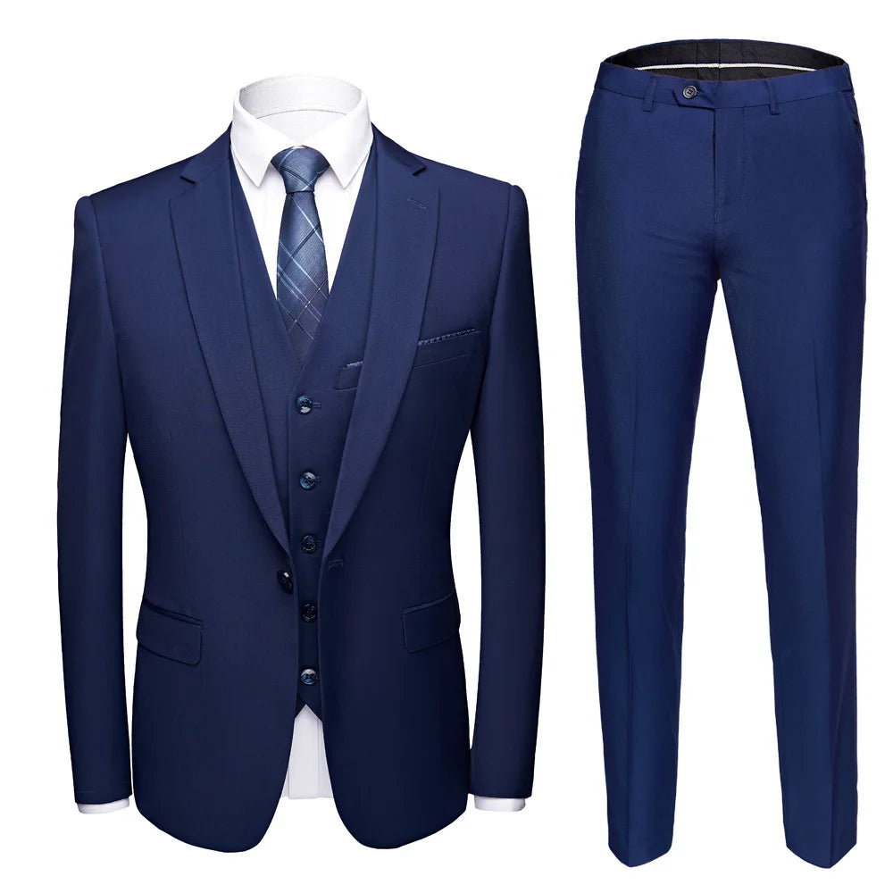 Man Suit Set Simple Solid Color Long Sleeve Male Outfit Single-breasted Slim Business Wedding Versatile Men Three-piece Suits