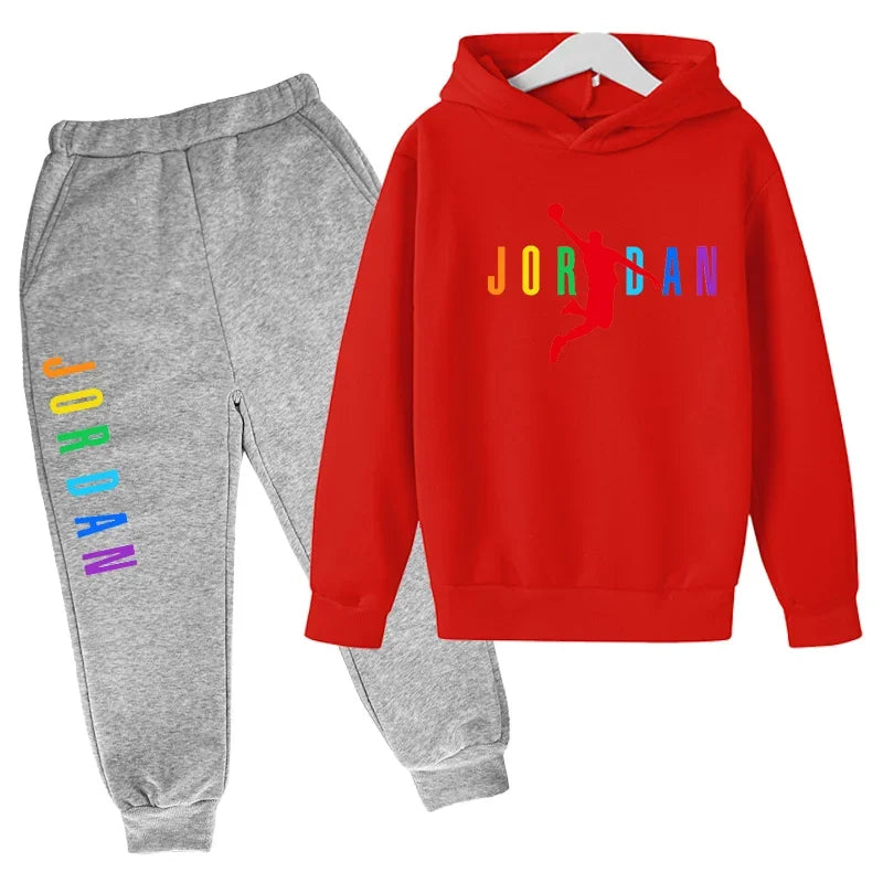 Children Sports Coat 3-13 Years Hoodie Basketball Letter Print Boys Sweatshirt Girls Toddler Top + Trousers 2P Stylish Casual Se