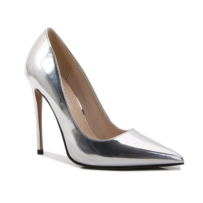 High Heels for Women ELEGANT Sweet Fashion British Style Slip-On 12CM Thin Heels Pointed Toe Office Career Women Shoes Gold 46