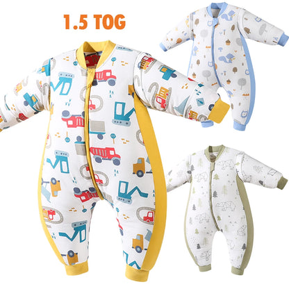 Toddler Winter Thick Cotton Pajamas Little Boys Girls Cartoon Print Romper Baby Child Neck Protection Zipper Jumpsuits 1-4Yrs