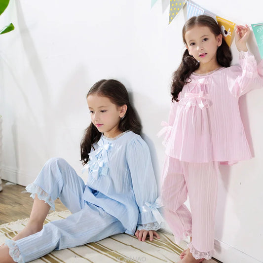 Girls Cotton Pajama Set Long Sleeve Kids Sleepwear Loungewear Comfy Home Clothes Basic Solid Color 2 Piece Outfit Summer Wear