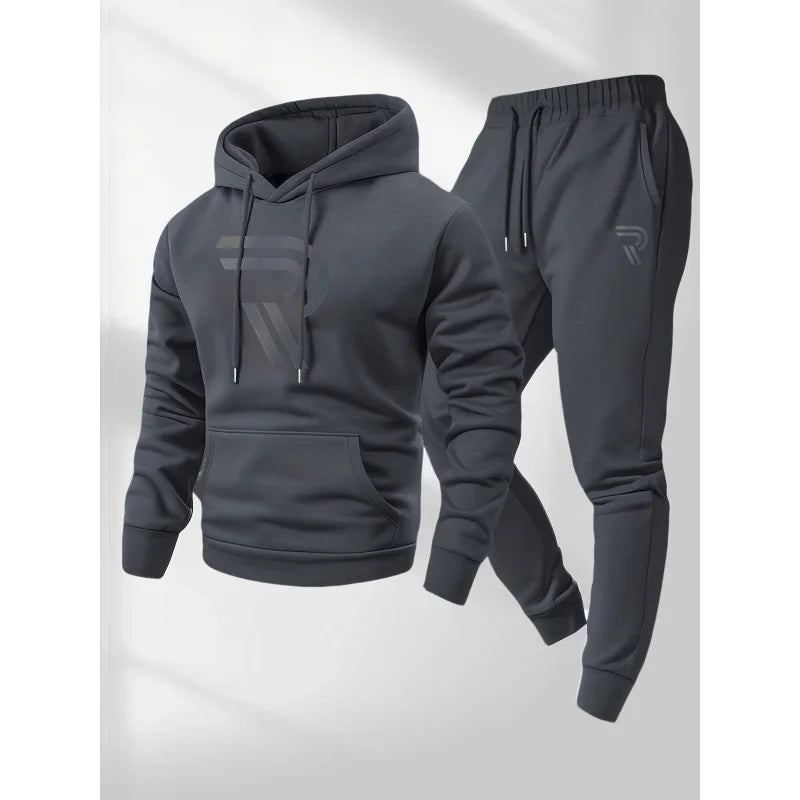 Men'S Casual Fashion Personalized Sports Suit，Includes A Hooded Sweatshirt And Matching Pants