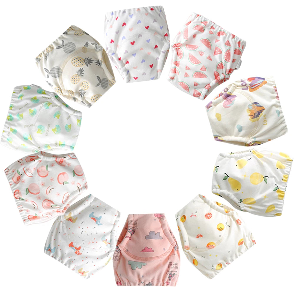 10 Pcs Reusable Baby Training Pants Washable Kids Cloth Diaper Nappies Changing Underwear Infant Toddler Potty Training Panties
