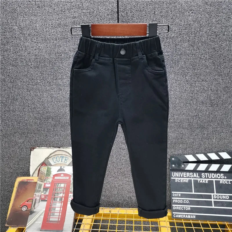 Boys Casual Pants Spring Autumn Children Pants Casual Girls Solid Color Trousers White/black Fashion Straight Pants 2-8Years Old