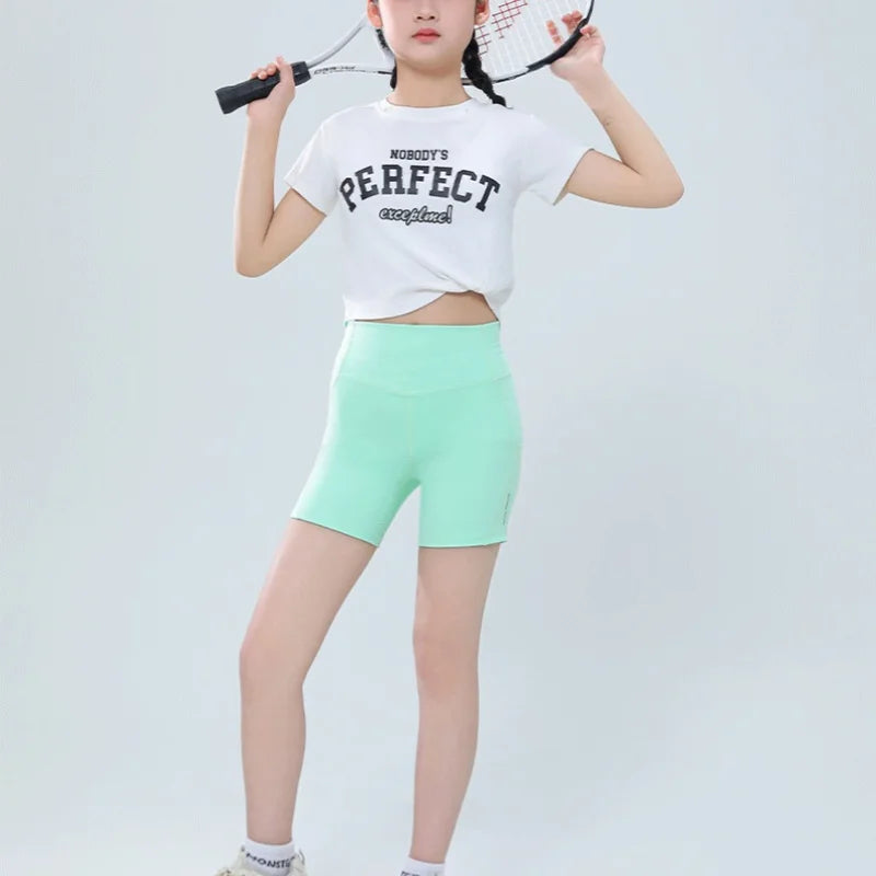 Girls Dancing Shorts Yoga Pants Summer High-elastic Sports Shorts for Kids High-waisted Slim-fit Children's Tight Capris Shorts