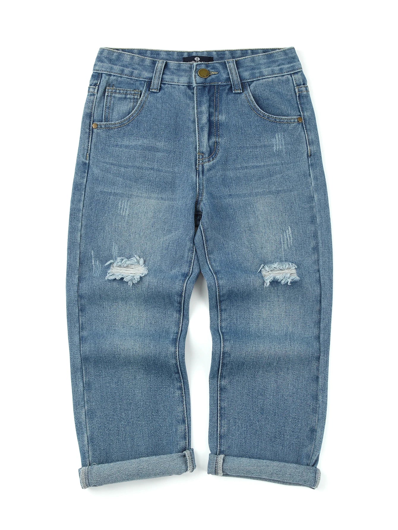 Boy Ripped Jeans Trendy Solid Denim Pants Child Pocket Trousers Kids Clothing Teenagers Student All Seasons Gift 3-9Y