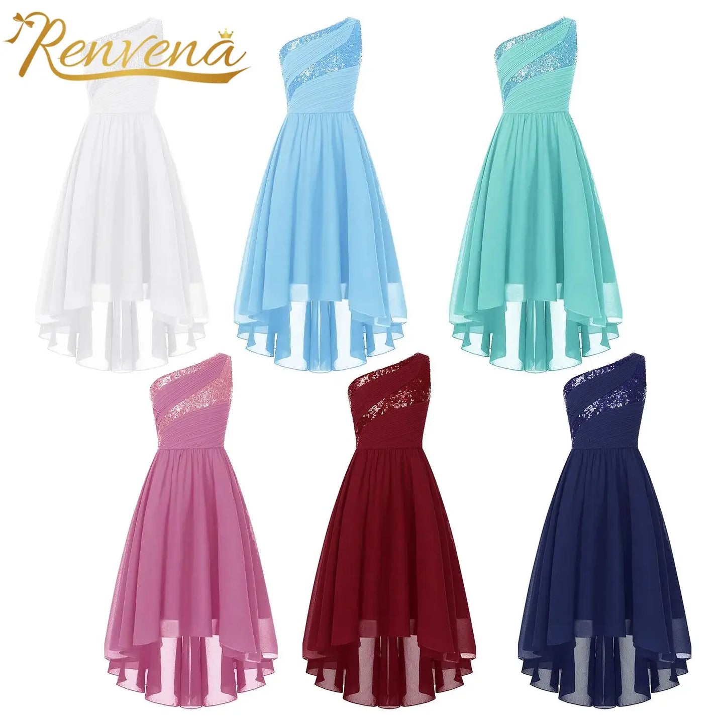 2025 Teens Girl's Dress for Wedding Party Sequin One Shoulder Princess Formal Gown for Holy Communion Chiffon Flower Girl Dress