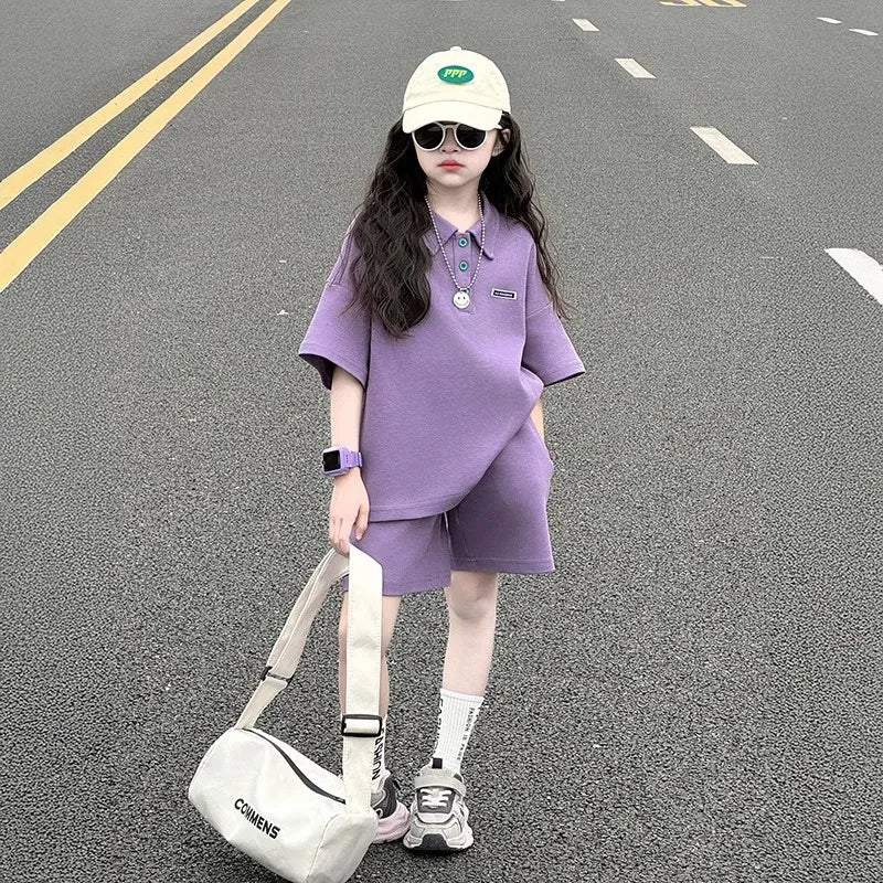 2026 Summer Girls Short Sleeve Set Fashion Casual Sports 2 Piece Outfit Trendy Streetwear For Teen Kids
