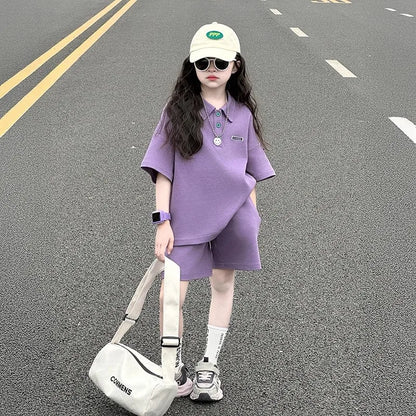 2026 Summer Girls Short Sleeve Set Fashion Casual Sports 2 Piece Outfit Trendy Streetwear For Teen Kids