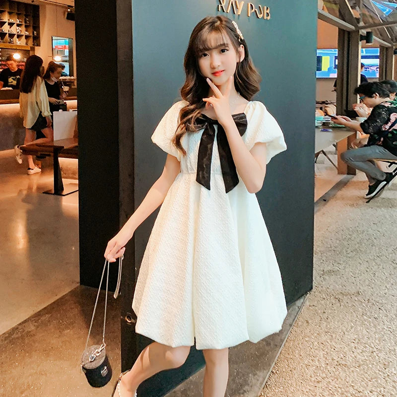 Girls White Dress Teenager Evening Dress Flowers Children Bridesmaid Holiday Communion Dress 2025 Summer New