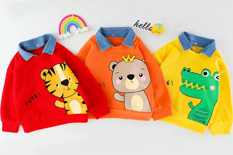 Baby boy clothes 0-4 years old spring and autumn long-sleeved suit boy cartoon lapel cotton sweater + jeans baby 2-piece set