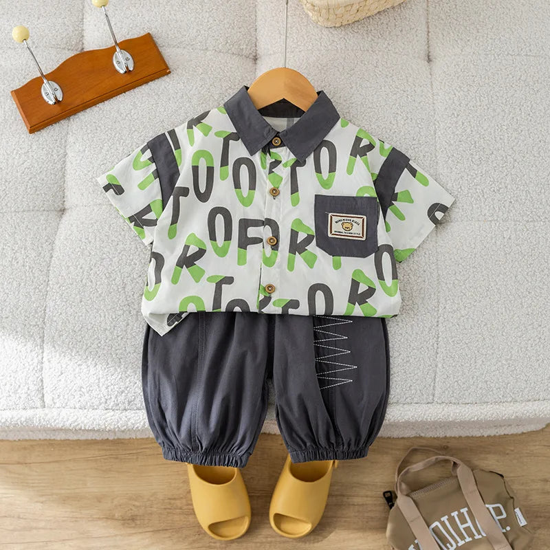 Baby Boys Summer Clothes Set Two-Piece Letter Print Short-Sleeved Shirt+Pants Children's Clothing For Kids Casual Sports Wear