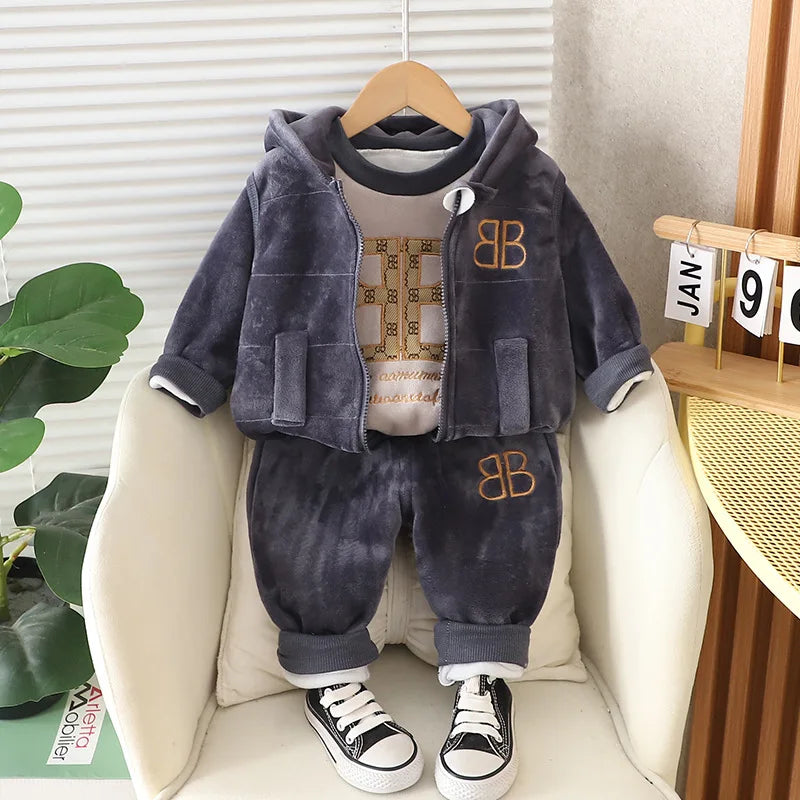 Winter Baby Boys Clothes Autumn Boys Clothing Sets Cute Cartoon Coat + Vest + Pants Girls Suits 1 2 3 4 Years New Kids Clothes