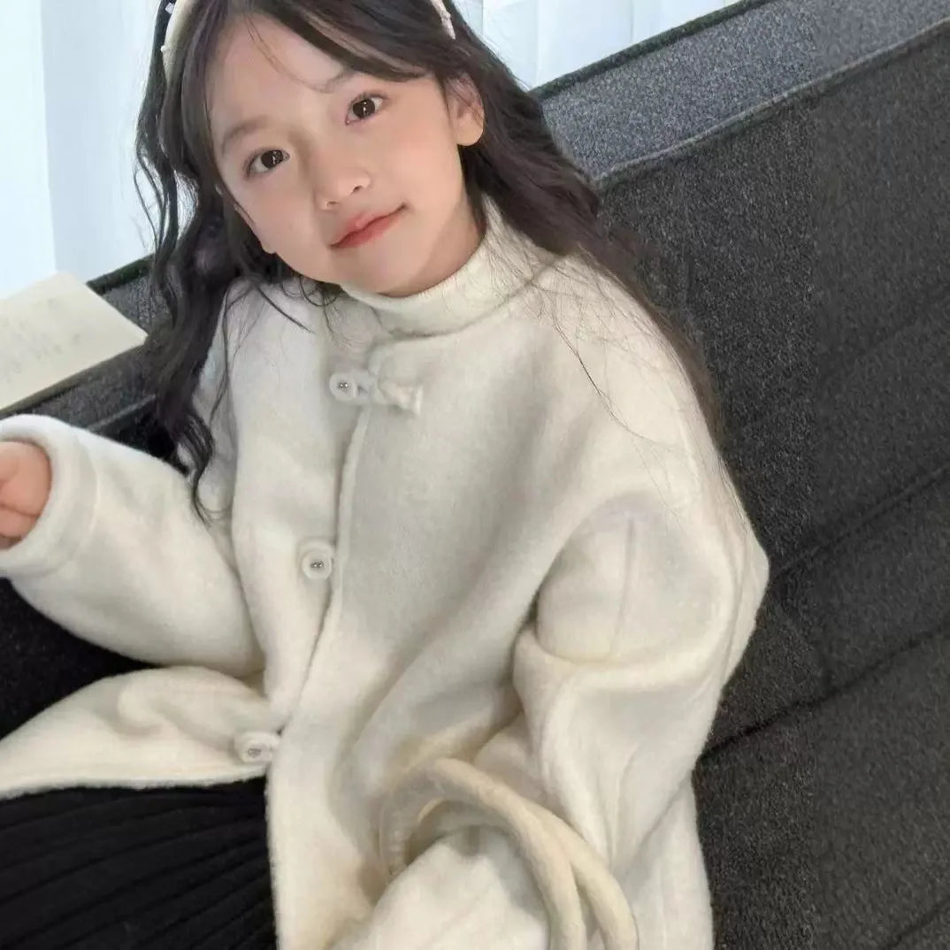 Girls' Outerwear With Woolen Fabric And Thick Cotton Jacket Winter Clothing New Fashionable Children'S Coat Children'S Clothing