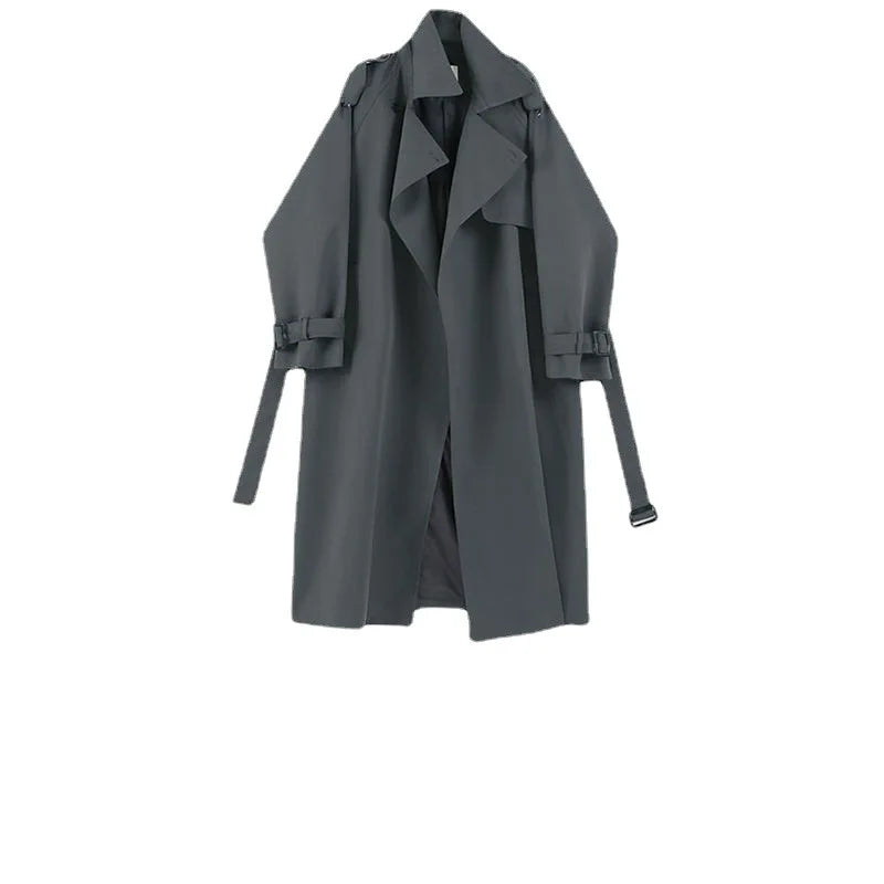 Fashionable and Versatile Women's Mid-length Windbreaker Coats for Spring and Autumn, with Loose Fit Design. Long Coat