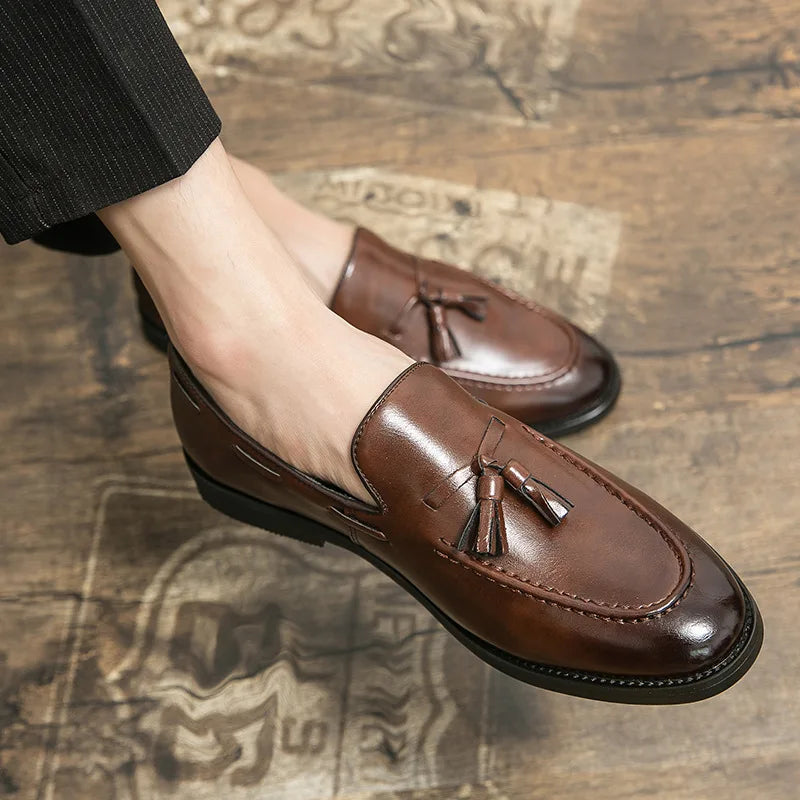 High Quality Men's Dress Shoes Slip On Leather Shoes Male Casual Business Shoes For Men 2026 Flat Party Leather Loafers Man