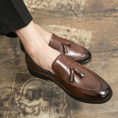 High Quality Men's Dress Shoes Slip On Leather Shoes Male Casual Business Shoes For Men 2026 Flat Party Leather Loafers Man