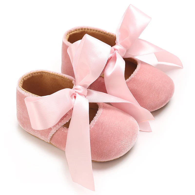 Girls' Princess Baby Shoes Cute Bow Flat Bottom Walking Children's Shoes First Step Newborn Baby Comfortable Soft Sole Footwear